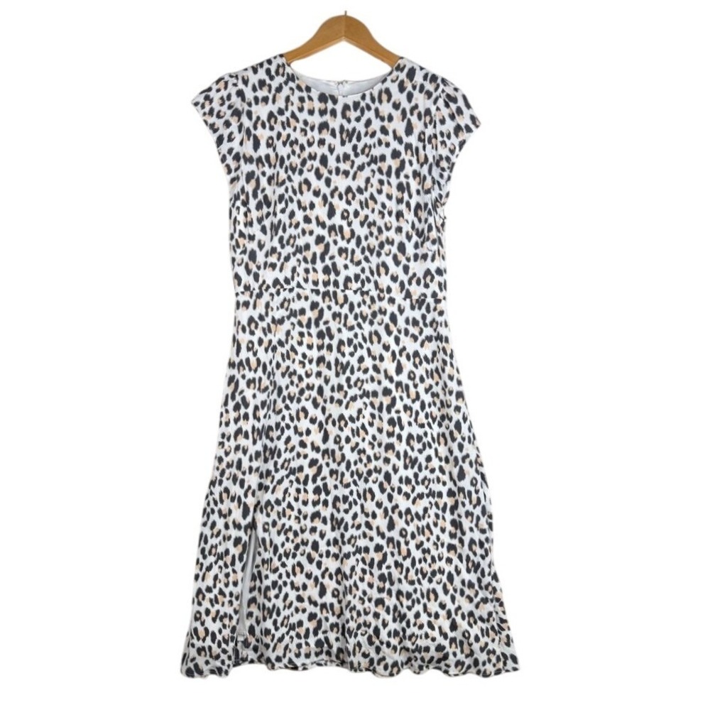 NWT LOFT Petites Womens Leopard Print Dress Size 10 Petite Cream Black